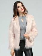 Choies Pink Fluffy Long Sleeve Faux Fur Coat