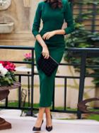 Choies Green Open Back Long Sleeve Chic Women Maxi Dress