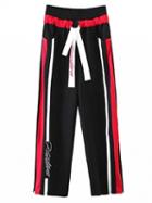 Choies Black Elastic Waist Side Zip Contrast Stripe Wide Leg Pants