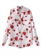Choies Multicolor Rose Print Pocket Long Sleeve Shirt