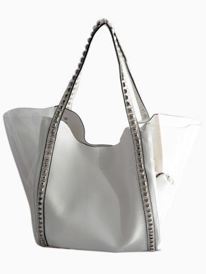 Choies White Studded Shopping Bag With Plastic Details