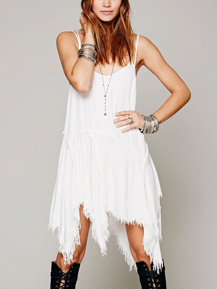 Choies White Spaghetti Strap Asymmetric Hem Dress