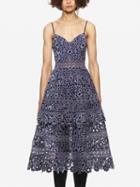 Choies Purple Spaghetti Strap V-neck Cut Out Floral Lace Midi Dress