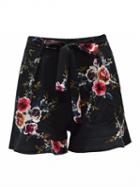 Choies Black Floral Print Tie Waist Frill Hem Shorts