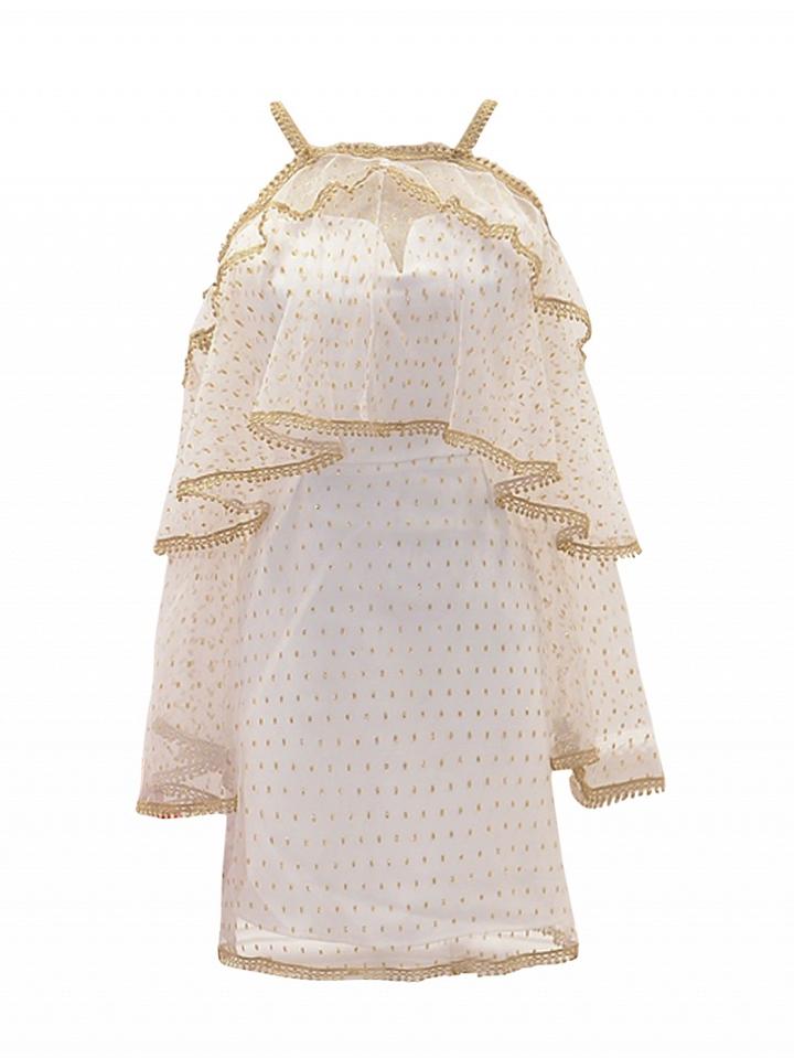 Choies White Sweetheart Shift Mini Dress With Detachable Sheer Mesh Cape