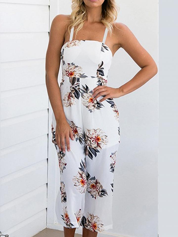 Choies White Spaghetti Strap Print Detail Jumpsuit