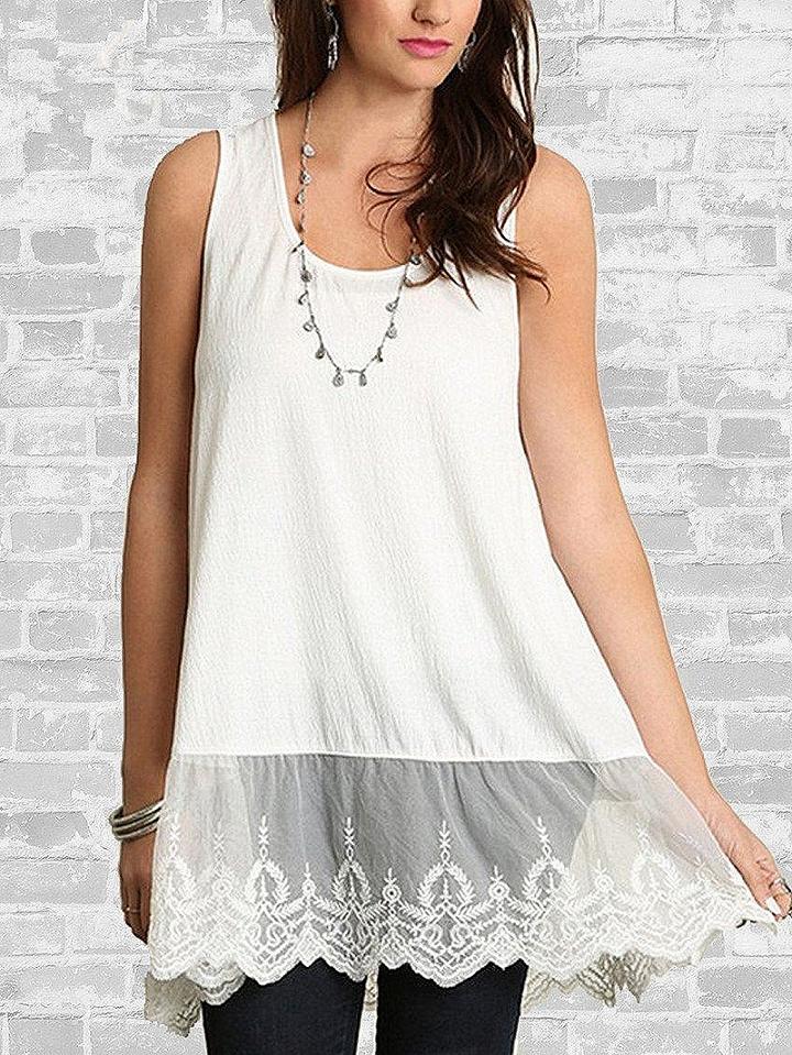 Choies White Scoop Lace Panel Sleeveless Blouse