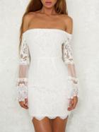 Choies White Off Shoulder Flare Sleeve Lace Bodycon Mini Dress