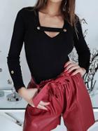 Choies Black Ribbed V-neck Stud Embellished Long Sleeve Women Sweater