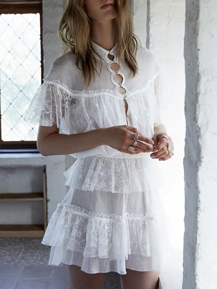 Choies White Cape Overlay Cut Out Detail Layered Lace Dress