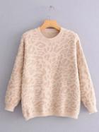 Choies Khaki Crew Neck Leopard Print Long Sleeve Women Sweater