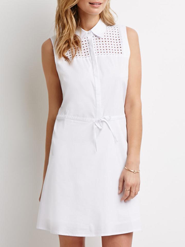 Choies White Sleeveless Cut Out Drawstring Waist Dress