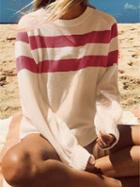 Choies Hot Pink Stripe Panel Long Sleeve Chic Women Sweater