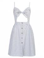 Choies Blue Stripe Print Knotted Front Cut Out Detail Cami Dress