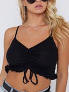 Choies Black Plunge Tie Front Ruffle Hem Cropped Cami