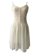 Choies White Lace Overlay Button Front Spaghetti Strap Skater Dress