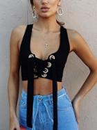 Choies Black Eyelet Lace Up Front Tank Top