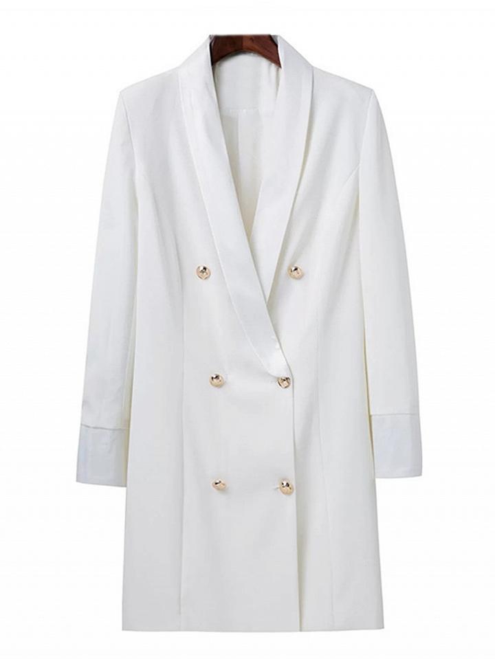 Choies White Shawl Lapel Double Breasted Longline Blazer