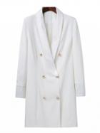 Choies White Shawl Lapel Double Breasted Longline Blazer