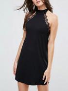 Choies Black High Neck Halter Lace Panel Backless Bodycon Mini Dress