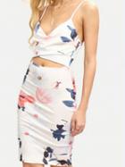 Choies White Cross Front Floral Print Open Belly Cami Bodycon Dress