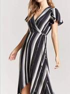 Choies Black Stripe V-neck Tie Waist Hi-lo Dress