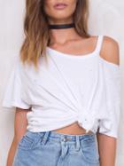 Choies White Cold Shoulder Distressed Short Sleeve T-shirt