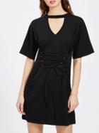 Choies Black Choker Neck Lace-up Front Short Sleeve Dress