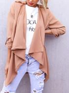 Choies Khaki Waterfall Front Plain Asymmetric Trench Coat