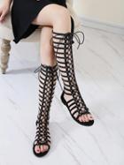 Choies Back Lace Up High Leg Flat Gladiator Sandal