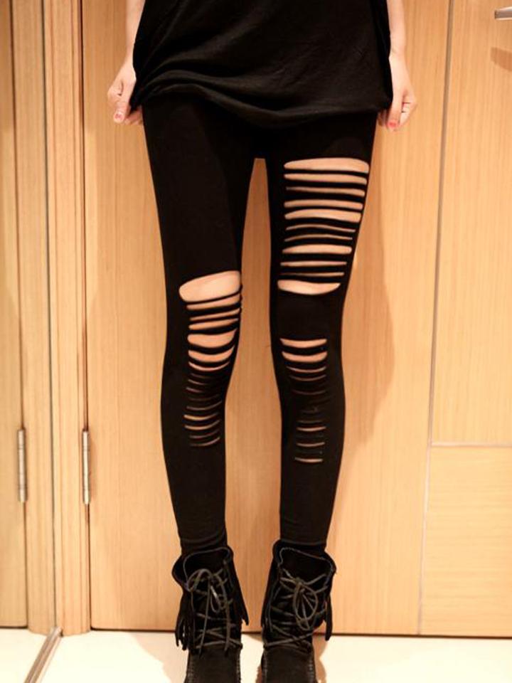 Choies Black High Waist Sexy Ripped Bandage Strap Leggings