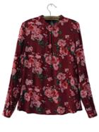 Choies Red Floral Keyhole Back Long Sleeve Blouse