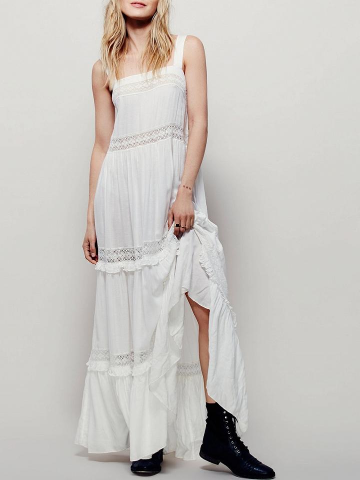 Choies White Frill Trim Lace Panel Maxi Dress