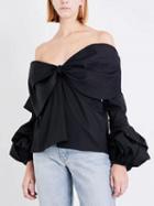 Choies Black Off Shoulder Bow Front Ruched Puff Sleeve Blouse