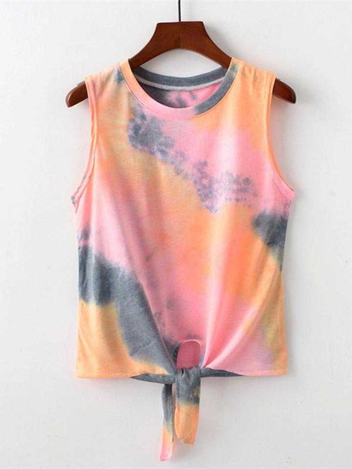 Choies Orange Cotton Printed Detail Tie Hem Chic Women Vest