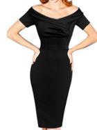 Choies Black Off Shoulder Short Sleeve Ruched Bodycon Dress