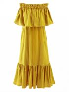 Choies Yellow Off Shoulder Stretch Shirred Panel Ruffle Maxi Dress