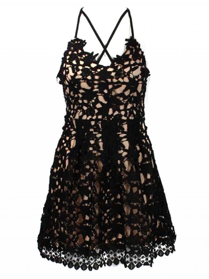 Choies Black Cross Strap Open Back Lace Mini Dress