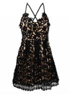 Choies Black Cross Strap Open Back Lace Mini Dress