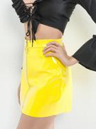 Choies Yellow High Waist Circle Zip Front Leather Look Mini Skirt