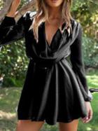 Choies Black Cowl Neck Long Sleeve Plain Skater Dress