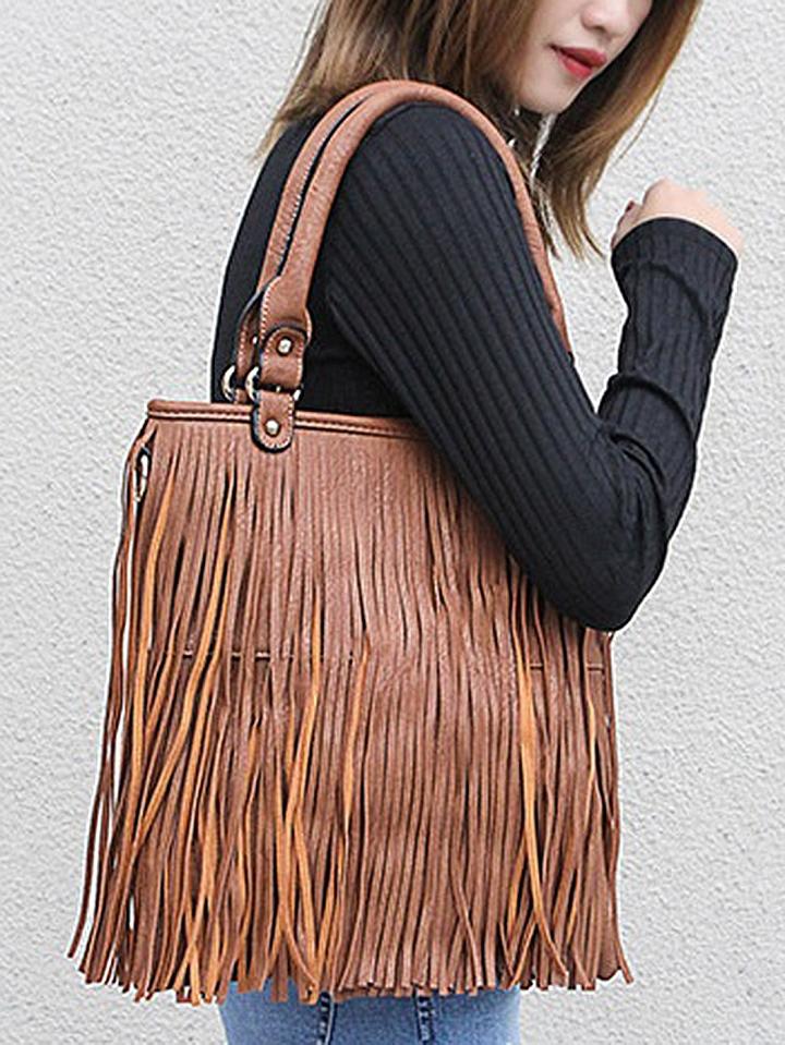 Choies Brown Tassel Trim Clutch Bag