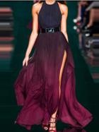 Choies Purple Halter Fade Ruched Backless Maxi Dress