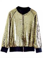 Choies Gold Sequin Detail Bomber Jacket