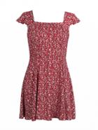 Choies Red Square Neck Floral Print Tied Open Back Dress