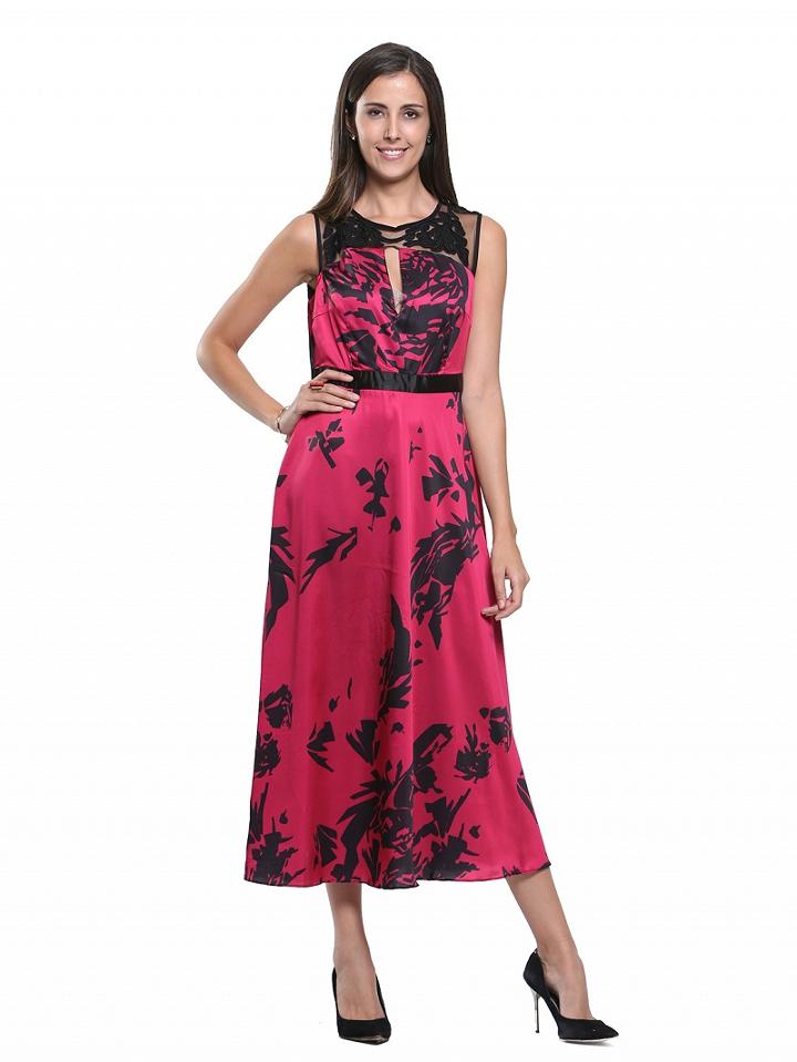 Choies Red Sheer Lace Panel Plunge Sleeveless Dress