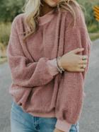 Choies Pink Crew Neck Long Sleeve Chic Women Fluffy Sweatshirt