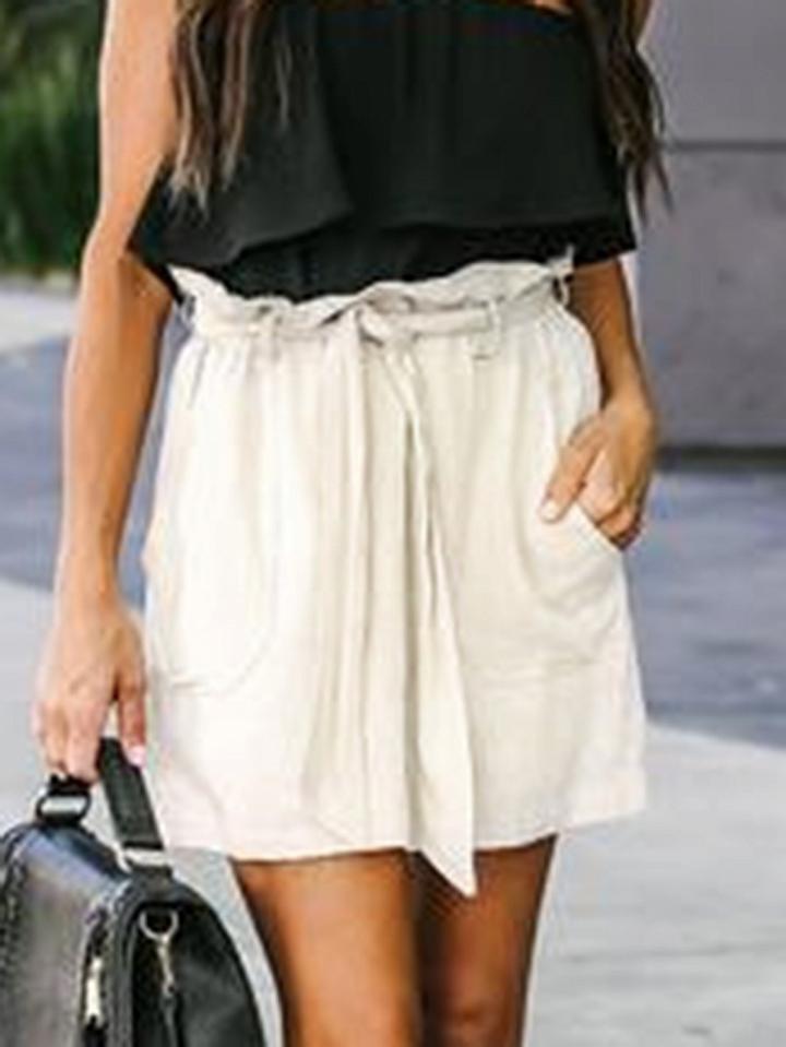 Choies White High Waist Tie Waist Pocket Detail Chic Women Mini Skirt