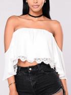 Choies White Bandeau Lace Panel Crop Top