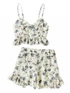 Choies Polychrome V-neck Ruffle Hem Cami Crop Top And High Waist Shorts